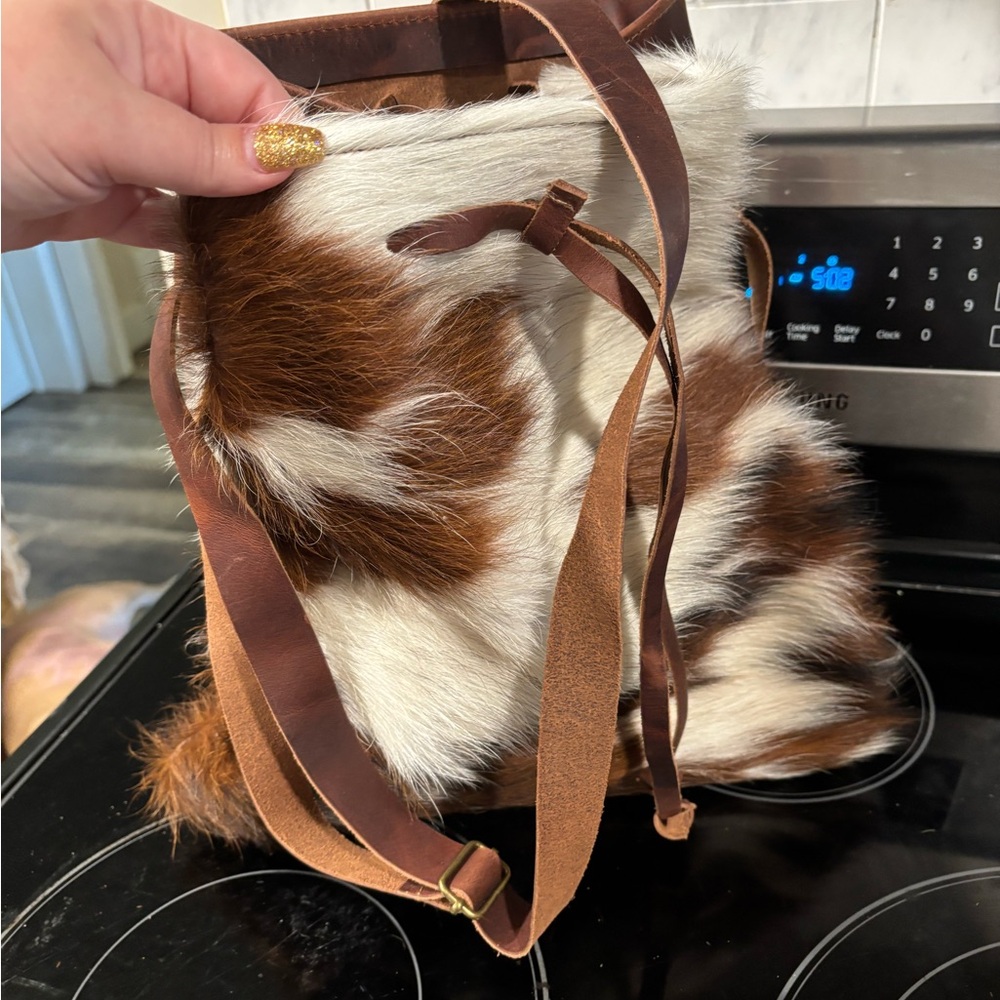 Brown and White Fur Backpack